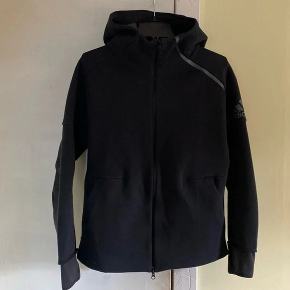 adidas Jackets Coats Adidas Black Double Zip Cotton Stretch